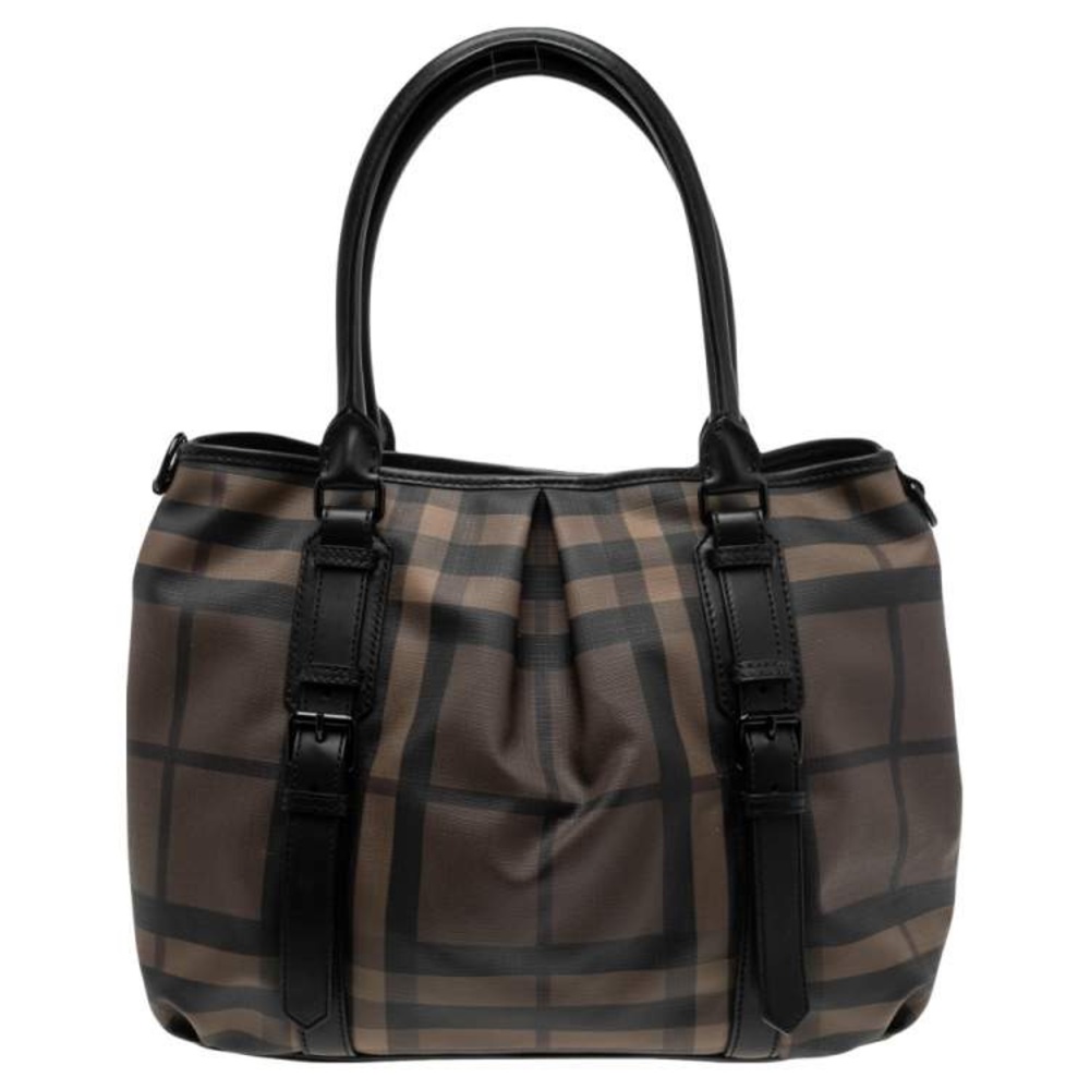 Burberry Black Smoke Check PVC and Leather Northfield Tote
